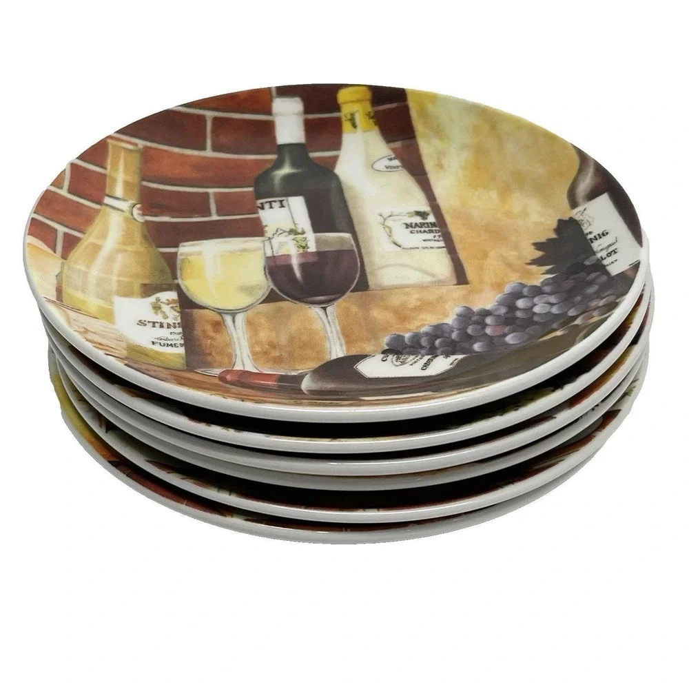 Ron King Santa Barbara Ceramic Design Appetizer Dessert Canape Plates Wine Theme